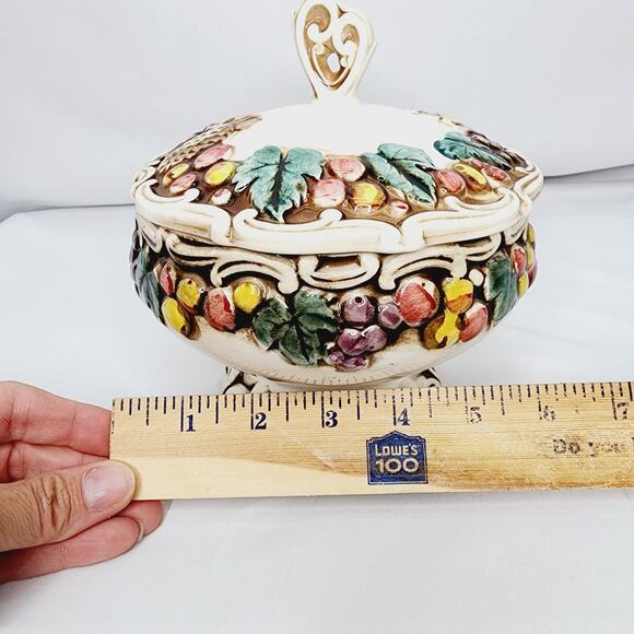 Vintage  Lefton 1958 Ceramic Della Robbia Robia Fruit Dish with Lid - Picture 9 of 15